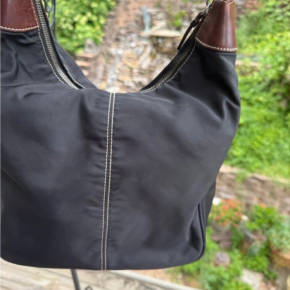 Dooney & Bourke Black Nylon Hobo Shoulder Bag with Leather Trim